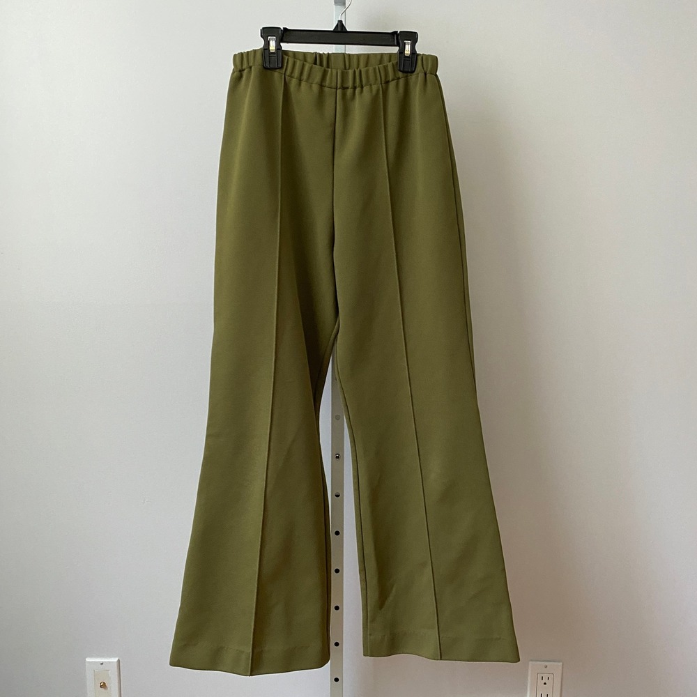 Vintage Academia Office Siren Pintuck Wide Leg Trousers Medium Olive Green